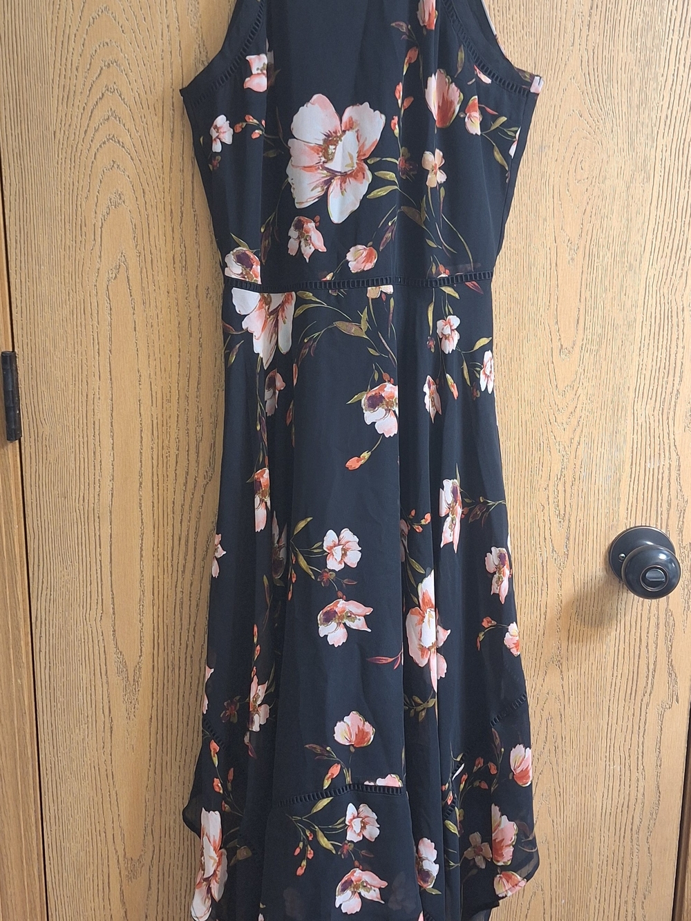 Candie's Black Floral Asymmetrical Dress with Pink & Cream Blooms